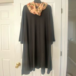 Basic black dress with floral scarf. Size 3X